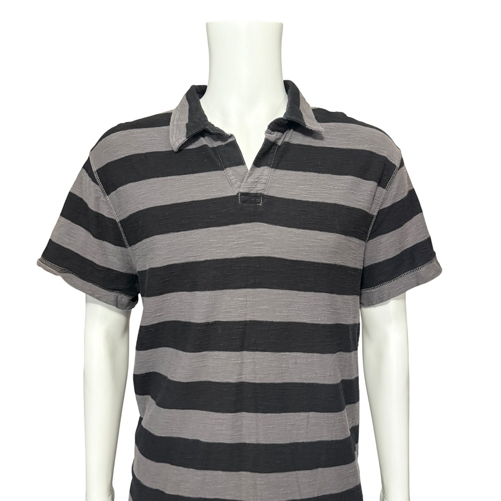 Calvin Klein Jeans Mens Striped Polo Shirt Black Grey Cotton Short Sleeve‎ XL